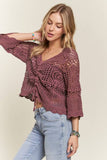 FRONT DRAWSTRING ACCENT CROCHET TOP - CET3553: Denim / S/M-M/L(3-3)