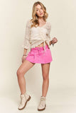 FRONT DRAWSTRING ACCENT CROCHET TOP - CET3553: PURPLE / S/M-M/L(3-3)