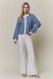 Denim Blue Scallop-Trim Cardigan