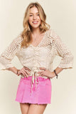 FRONT DRAWSTRING ACCENT CROCHET TOP - CET3553: Denim / S/M-M/L(3-3)