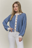 Denim Blue Scallop-Trim Cardigan