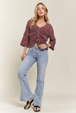 FRONT DRAWSTRING ACCENT CROCHET TOP - CET3553: Denim / S/M-M/L(3-3)