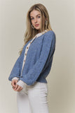 Denim Blue Scallop-Trim Cardigan