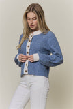 Denim Blue Scallop-Trim Cardigan