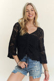 FRONT DRAWSTRING ACCENT CROCHET TOP - CET3553: PURPLE / S/M-M/L(3-3)