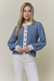 Denim Blue Scallop-Trim Cardigan