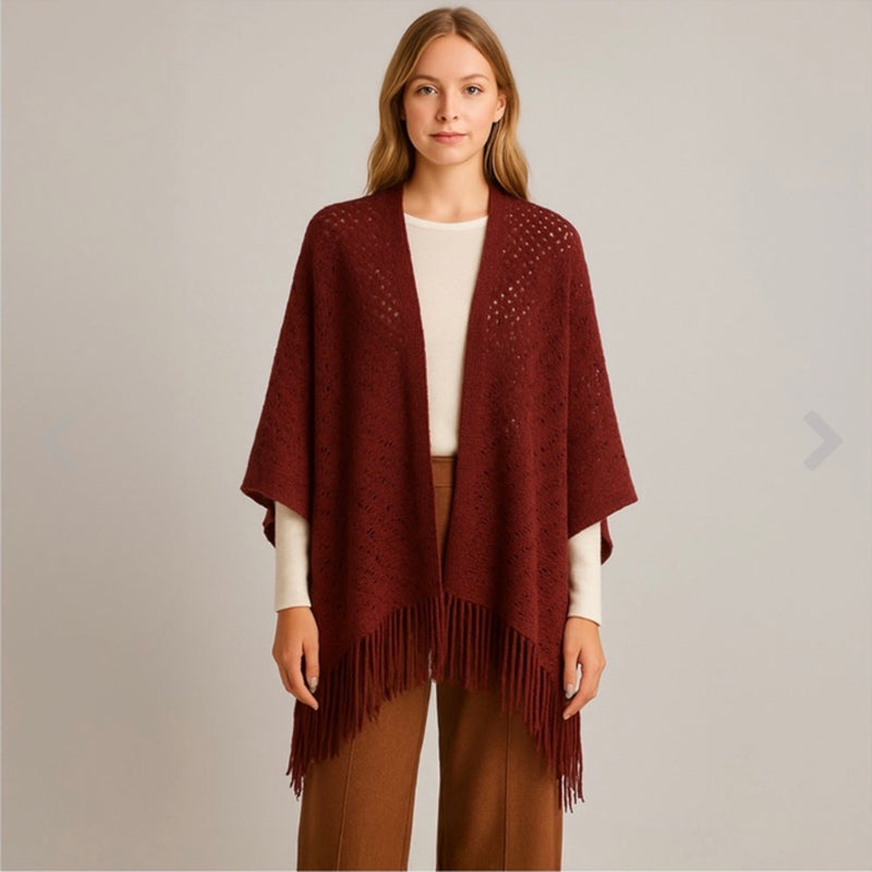 The Cranberry Fringe Ruana
