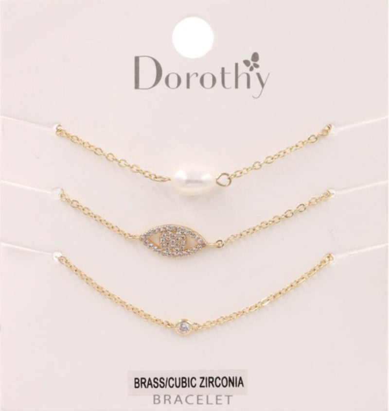 Metal eye cream pearl bracelet set