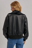 Aviator Faux Leather and Fur Trimmed Bomber Jacket