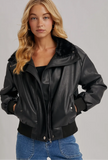 Aviator Faux Leather and Fur Trimmed Bomber Jacket