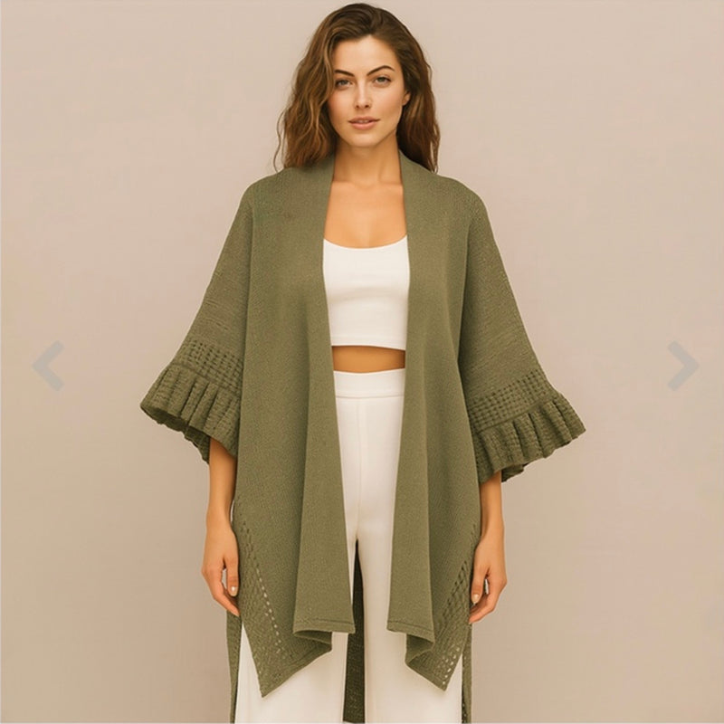 The Olive Ruffle-Sleeve Poncho