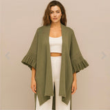 The Olive Ruffle-Sleeve Poncho