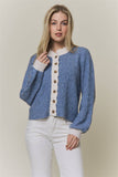 Denim Blue Scallop-Trim Cardigan