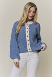 Denim Blue Scallop-Trim Cardigan