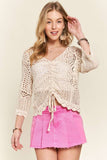 FRONT DRAWSTRING ACCENT CROCHET TOP - CET3553: Denim / S/M-M/L(3-3)