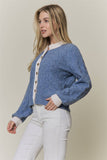 Denim Blue Scallop-Trim Cardigan