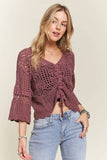 FRONT DRAWSTRING ACCENT CROCHET TOP - CET3553: Denim / S/M-M/L(3-3)