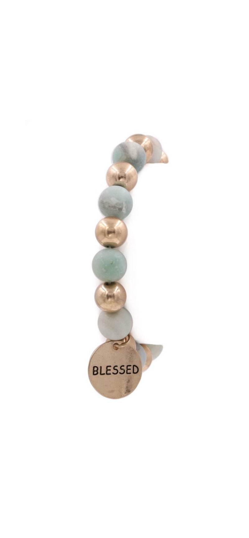 Mint Semi Precious Stone Blessed Disc Charm Bracelet