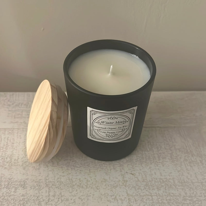 Winter Mint black vessel homemade candle 8oz