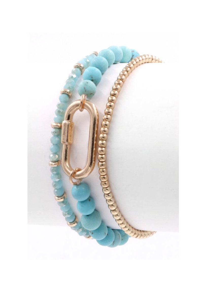Turquoise Semi Precious Stone Metal Bracelet Set