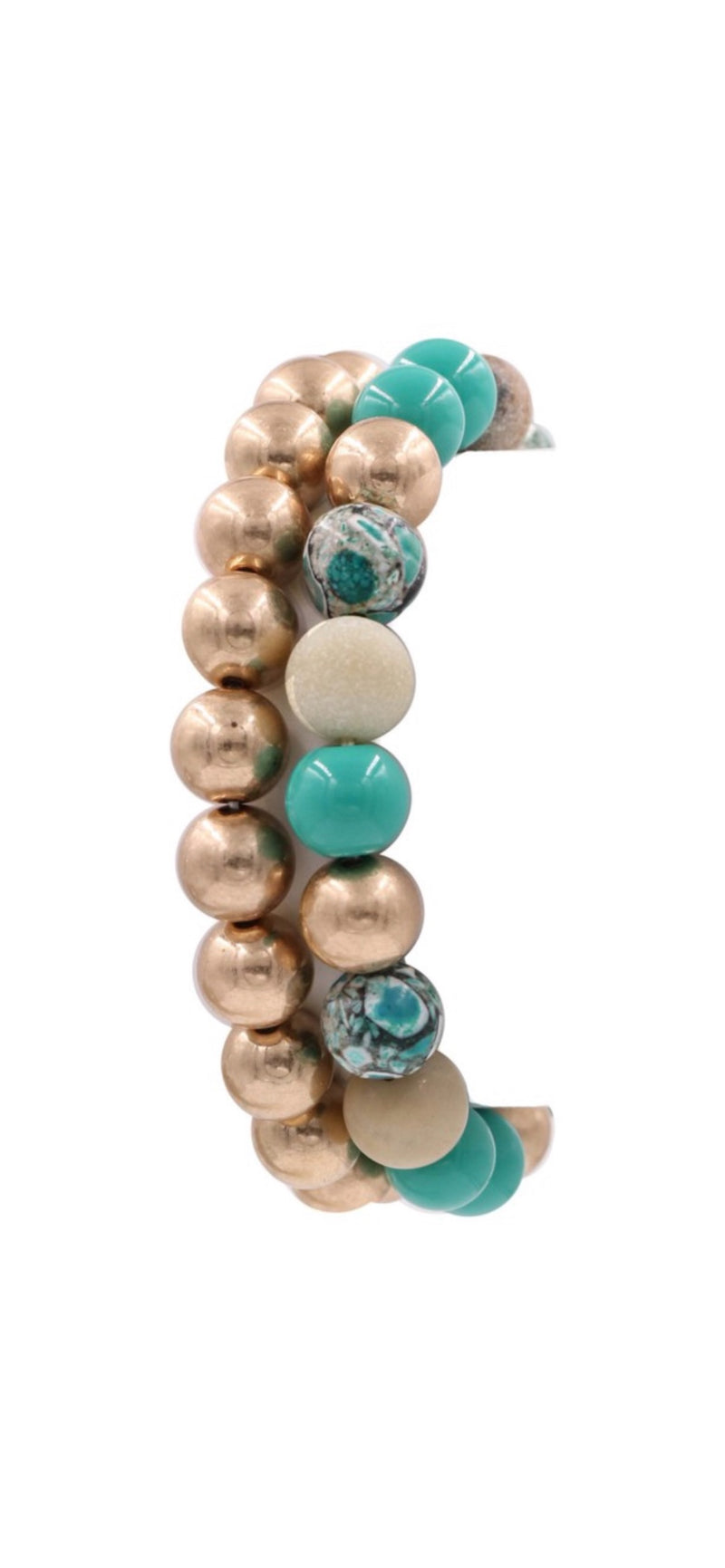 Green Semi Precious Stone Metal Bracelet Set