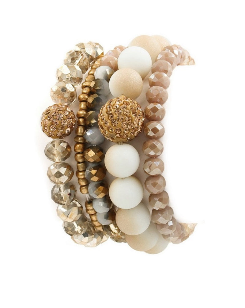 Faceted bead/seed bead pave ball stretch bracelet