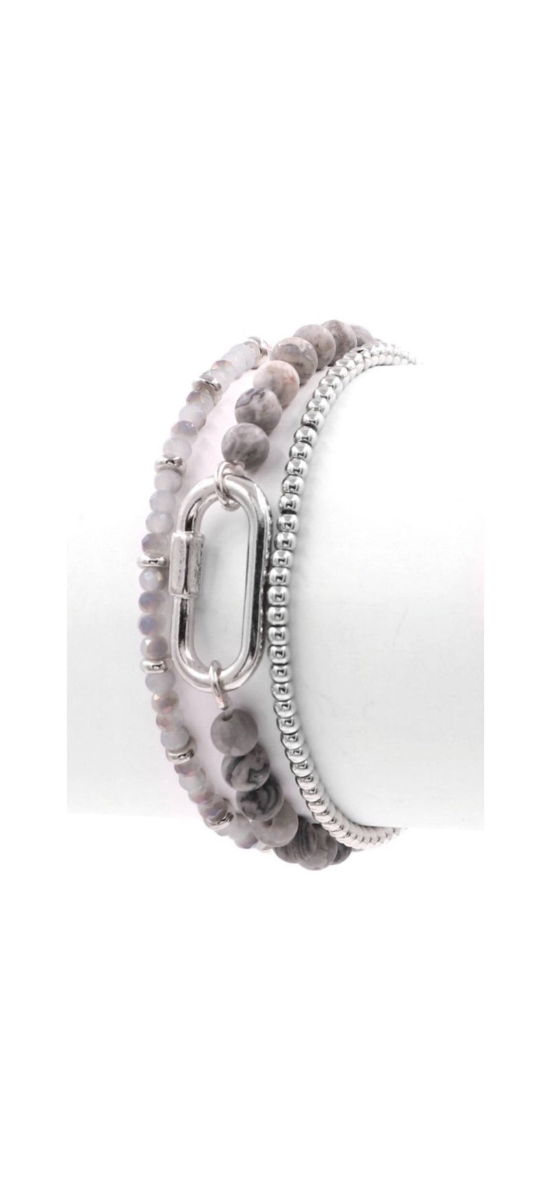 Crazy Jasper Semi Precious Stone Metal Bracelet Set