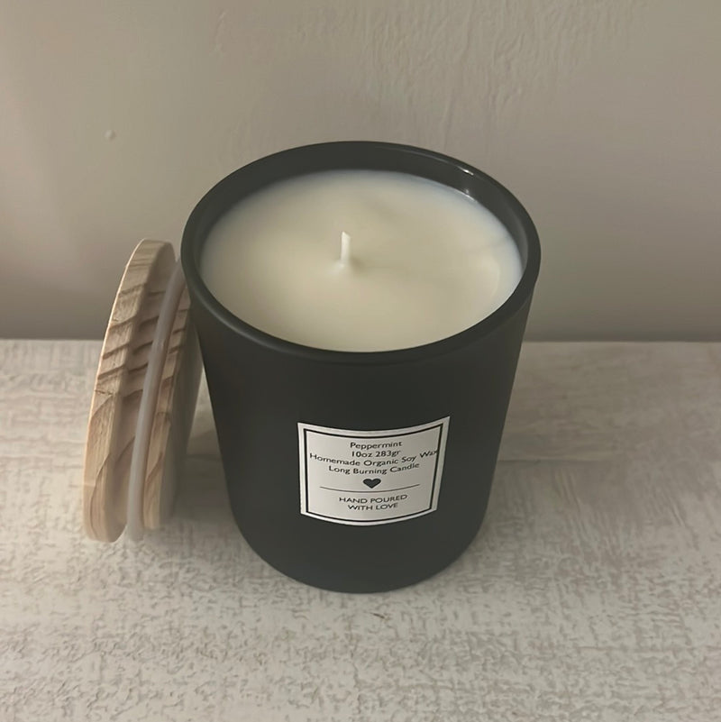 Peppermint homemade black 10oz candle