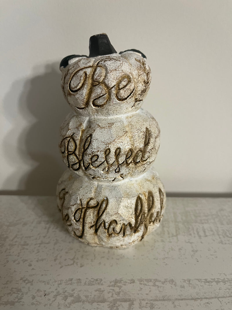 5” Fall Autumn Decor 3-Tiered Pumpkin Stack “Be Blessed Be Thankful”