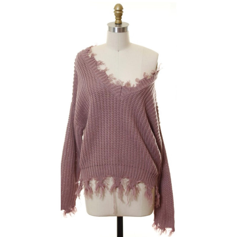 Distressed Fringe Sweater