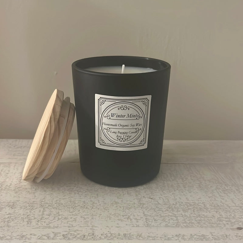 Winter Mint black vessel homemade candle 8oz
