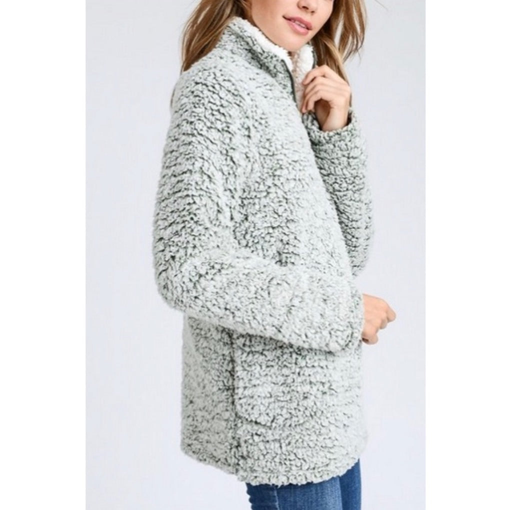 Zip-Up Neck Soft Sherpa Pullover Sweater