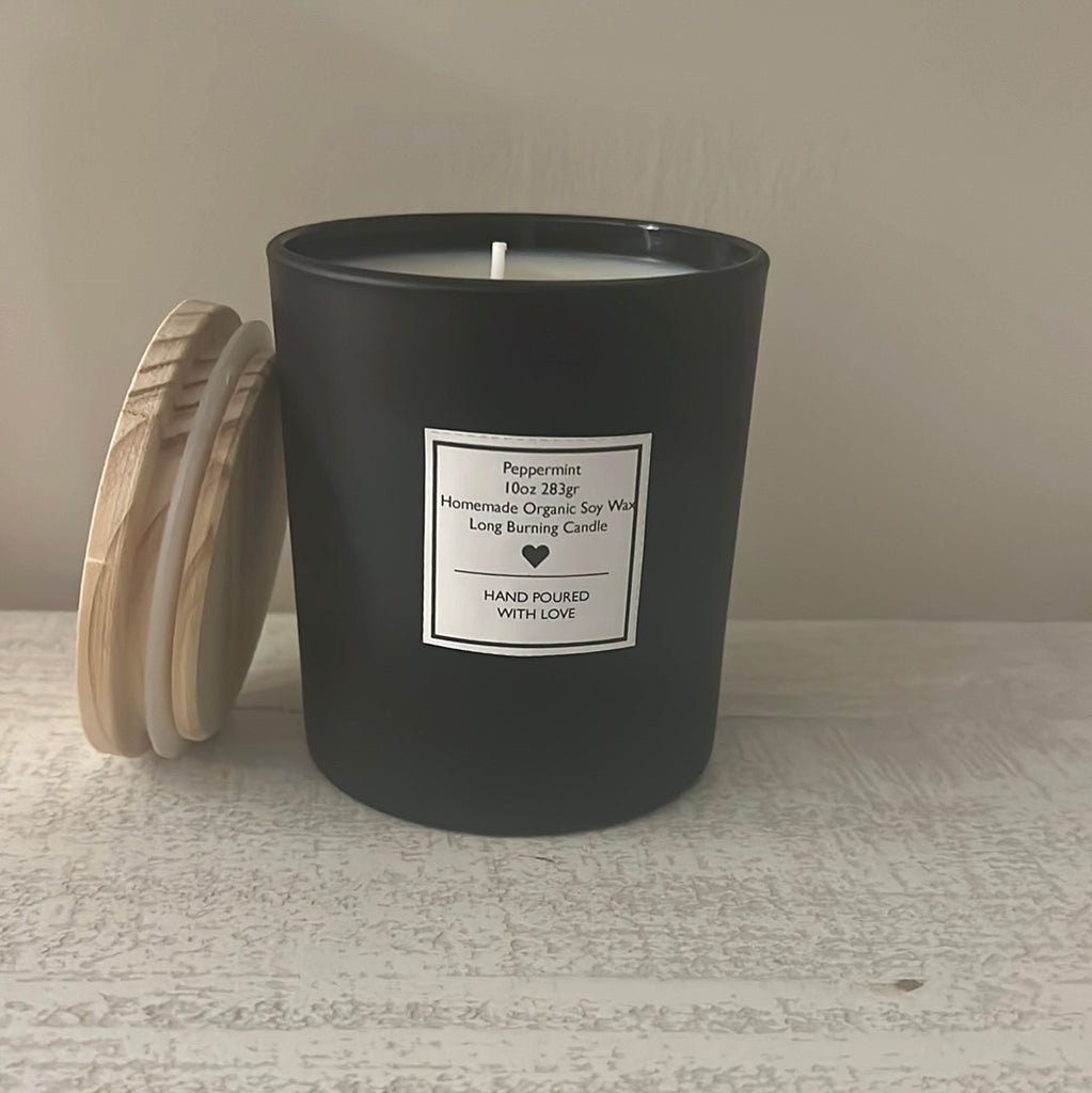 Peppermint homemade black 10oz candle
