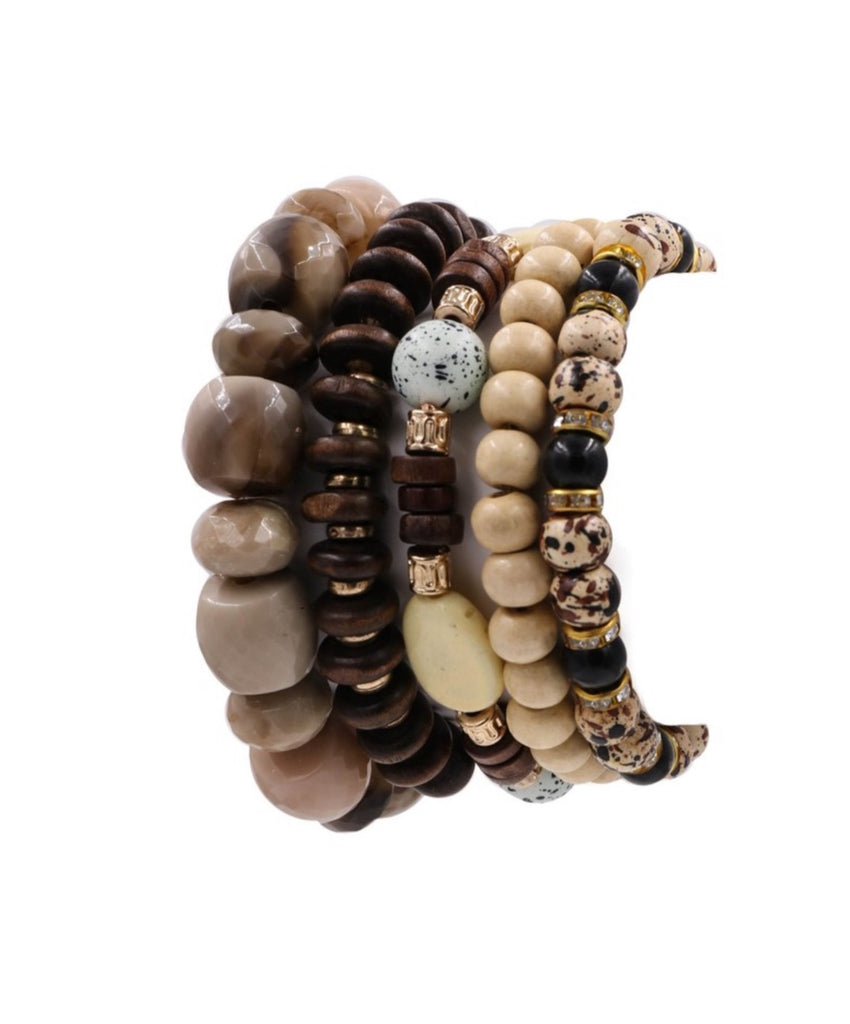 Wood acrylic bead bracelet set