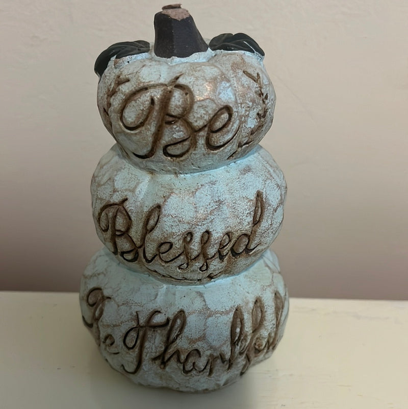 5” Fall Autumn Decor 3-Tiered Pumpkin Stack “Be Blessed Be Thankful”