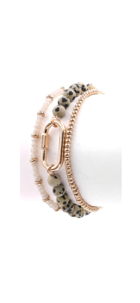 Dalmation Jasper Semi Precious Stone Metal Bracelet Set